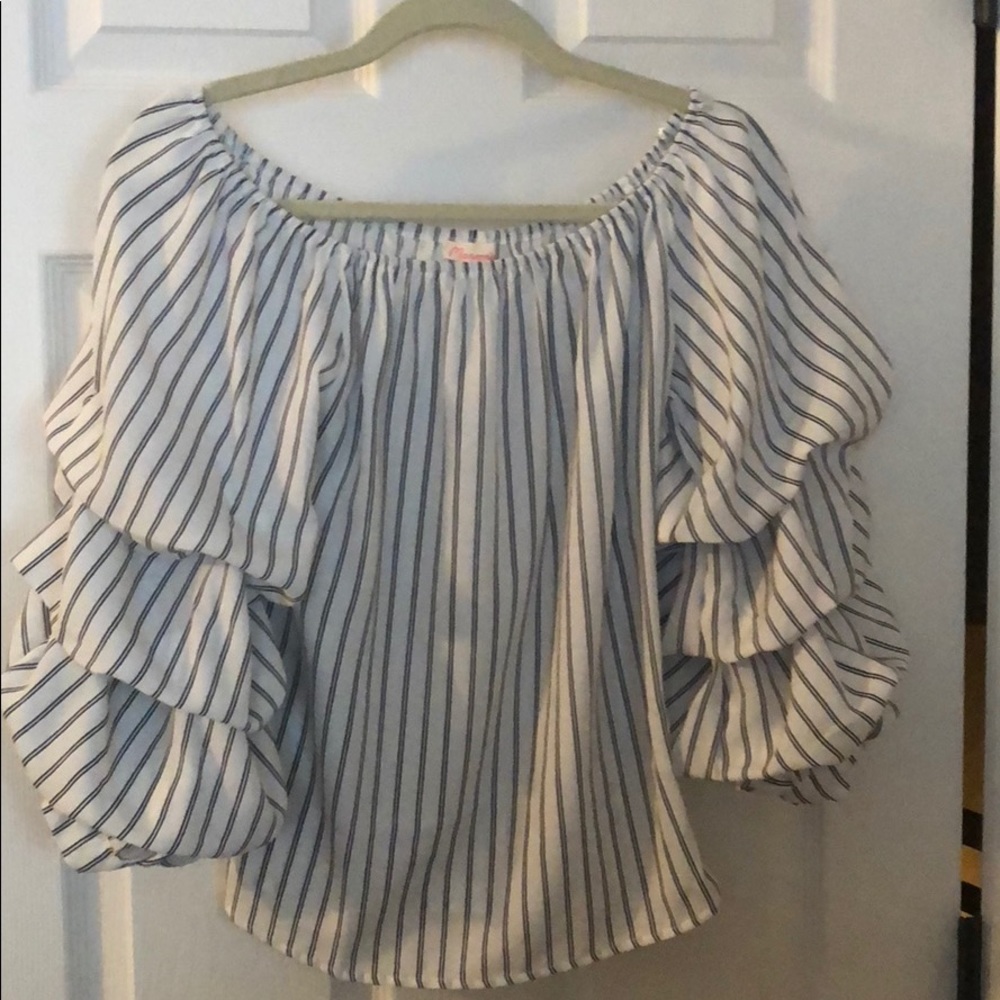 Trendy off the shoulder balloon sleeve shirt